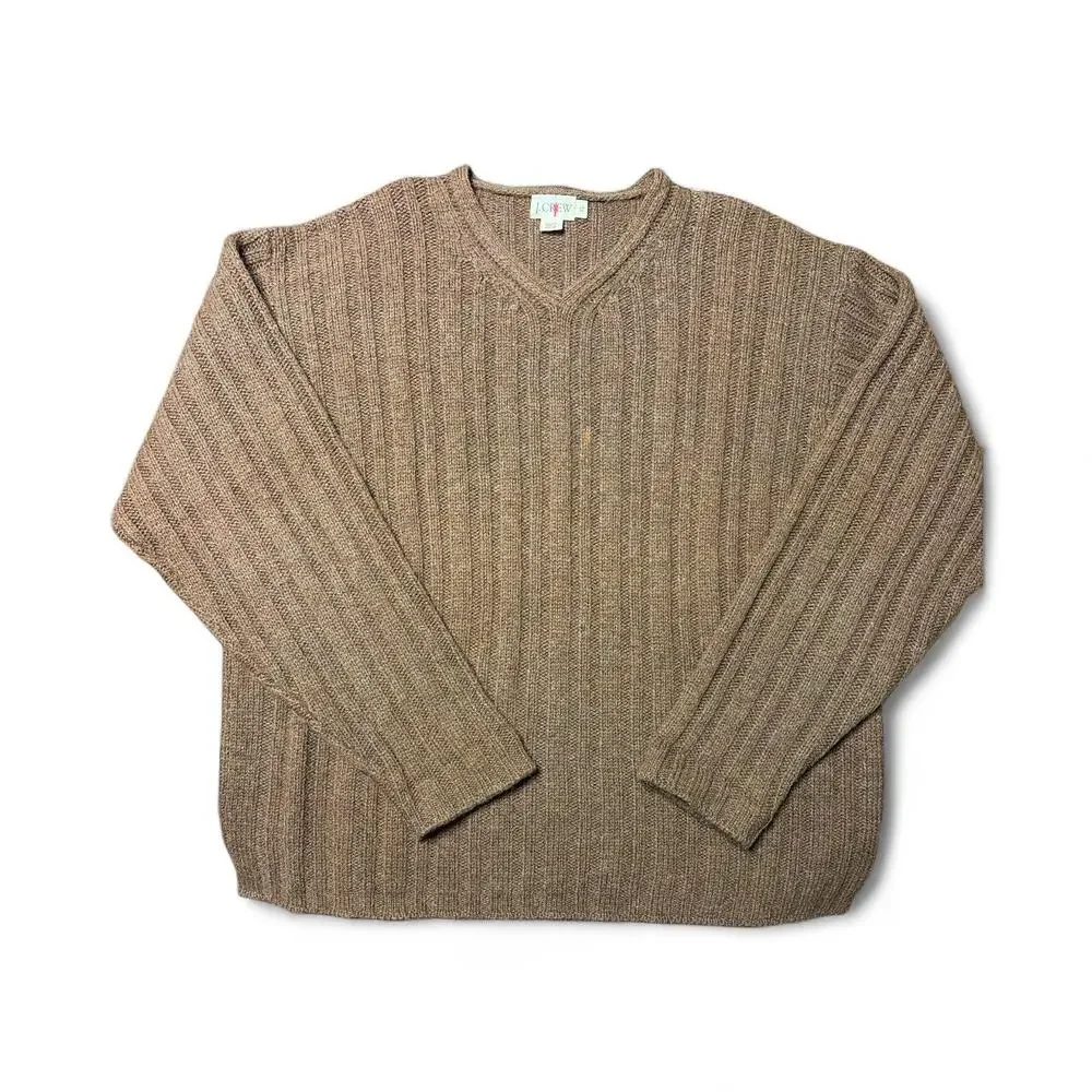 J. Crew Men's Ribbed V‑Neck Sweater in Heathered Brown